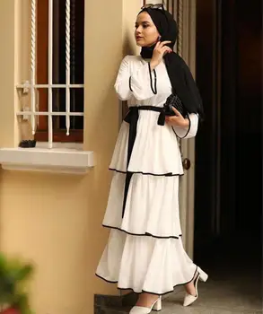 Moda tort de stil în Cascadă musulman Robe syari Dubai Moda de sex feminin plin lungime volane Abaya Musulman Rochie cu centura F1604