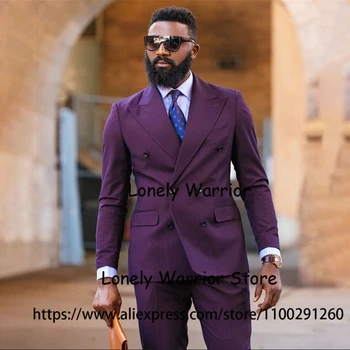 Moda Violet Costum Pentru Bărbați Dublu Rânduri De Afaceri Sacou Slim Fit Nunta Mirele Costum Frac Homme 2 Bucata Set Jacheta Pantaloni