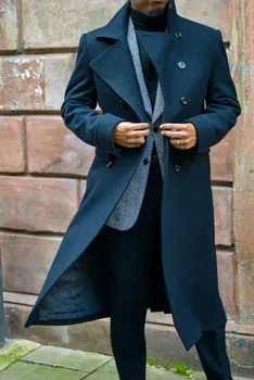 Negru Gros De Lână Pentru Bărbați Costume Atins Rever Costum Personalizat-O Singură Bucată Palton Lung De Înaltă Calitate Bărbați Cald Sacou