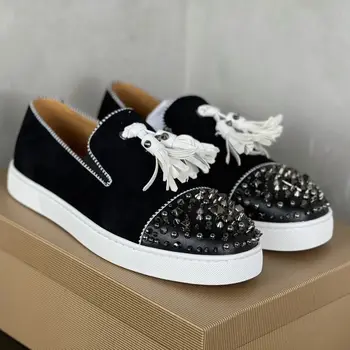 Negru Nit Mocasini piele de Căprioară Designer Casual Ciucuri Alunecare în Pantofi de Petrecere Cadou din Piele Roșie de Jos Pantofi pentru Bărbați Pantofi Lefu