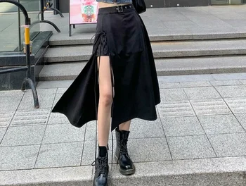 Negru Punk Fusta Fusta De Moda Streetwear-Sexy Set Chic De Știri Medieval Fusta Neregulate Cultură Coreeană De Moda De Îmbrăcăminte High Street