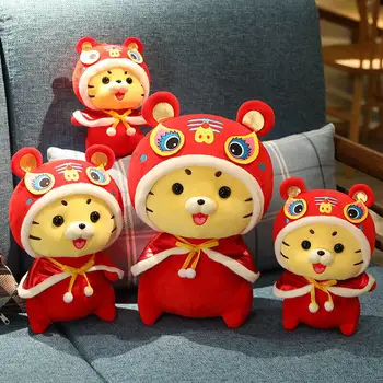 Noi Anul Nou Chinezesc Tigru Cadouri Zodia Bivol Tigru Jucării De Pluș Drăguț Red Tiger Mascota Papusa De Plus Umplute Copii Fata De Cadou De Crăciun