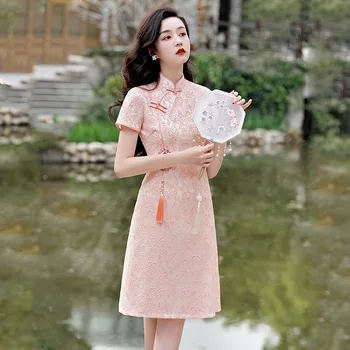 Noi Cheongsam Scurt Rochie Stil Chinezesc Slim Vintage Vestido Qipao Rochii
