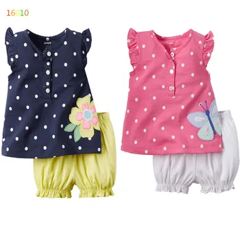 Nouă Fete Frumoase Polka Dot T-Shirt, pantaloni Scurți Set de Două Piese de Îmbrăcăminte pentru Copii de Vară 1-2-3 Ani
