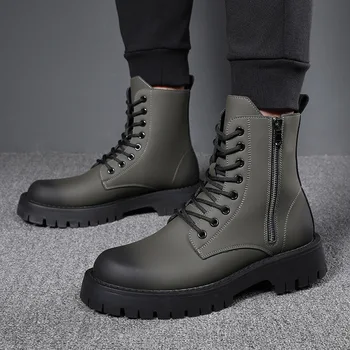 oameni de moda din piele cizme negru gri pantofi platforma high top cowboy toamna iarna boot frumos motocicleta botas hombre