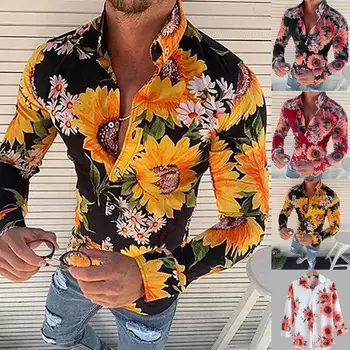 Oamenii Hipster Camasa Cu Maneca Lunga De Toamna Florale Casual De Vacanta Shirt Tee Topuri De Sex Masculin De Îmbrăcăminte De Plajă Tricou