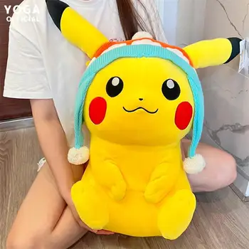 Original Pikachu Pokemon Drăguț Jucărie de Pluș cu Pălărie Tricotate Colecta de Iarna Minunat Pikachu Chifle Umplute Anime Xmas Cadouri Copilului