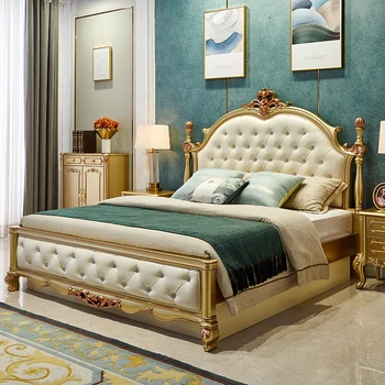 Pat dublu modern, simplu, American European dormitor matrimonial pat de depozitare mobilier din lemn masiv, pat Europene pat de nuntă