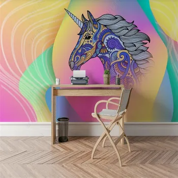 Personalizate De Hârtie De Perete De Moda Laser Culoare Gradient Unicorn Home Decor Mural Decor Dormitor Tapet Papel De Parede