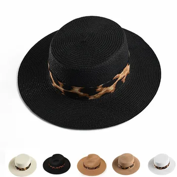 Pălărie de paie pentru Bărbați în aer liber, Plajă Pălărie Leapord Centura de Protectie solara Pălărie de Vară pentru Bărbați Capac Plat Fedora Pălărie Jazz Bărbați Femei Panama