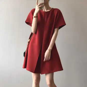 Rochie de sex feminin 2022 vara noi coreea retro liber subțire O-linie fusta simplu solidă rochie pentru femei casual de stradă de înaltă calitate