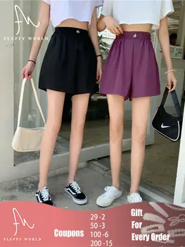 S-4XL Dimensiunea de Moda de Talie Mare pentru Femei pantaloni Scurți coreeană stil Casual-picior Larg Vrac Decora Femei Streetwear 2022 Vară Simplu