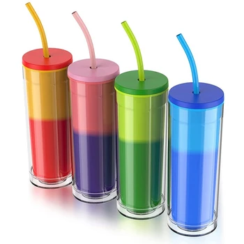 Schimbare Culoare Cupe Pahare Cu Capace - Pastel Colorate Reutilizabile Cupe Cu Capace Și Paie Perete Dublu Ceașcă De Cafea