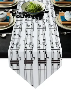 Tab Notă Muzicală Alb Negru Tabelul Runner Decoratiuni de Craciun pentru Casa fata de Masa pentru Petrecere de Nunta Decor Acasă