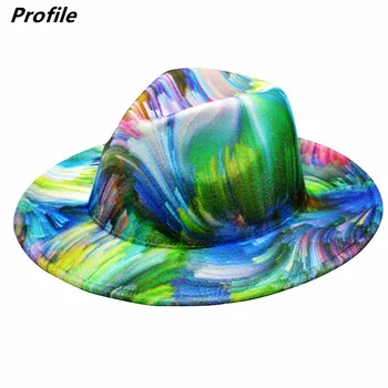 Tie-dye fedora pălărie de iarnă de culoare 3D graffiti tie-dye pălărie cerul înstelat margine plat neutru jazz pălărie model en-gros шляпа женская