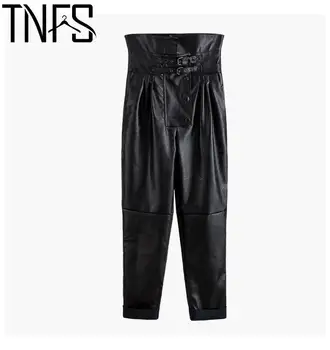 TNFS Femei din Piele Pantaloni Codrin 2022 Nou Toamna Iarna Talie Mare Libertate Largi Picior Pantaloni de Moda de Glezna-Lungime PU Pantaloni Noi