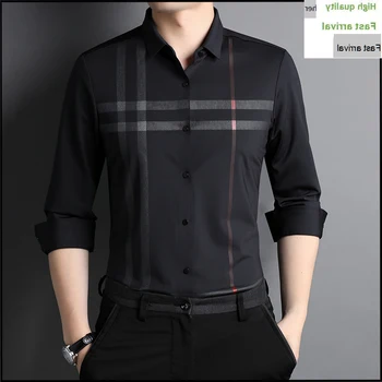 Tricou 2023 Moda Barbati Maneca Lunga de Primăvară Cădea Subțire Cămașă de afaceri Purta Dungi Domn Tricou engleză Stil de îmbrăcăminte pentru Bărbați