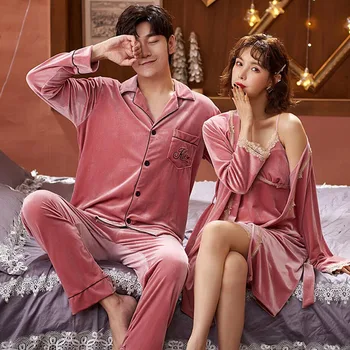 Tulin Moda Roz 2 BUC Set Pentru Uzura Acasă Cuplu îmbrăcăminte de noapte camasa de noapte Iubitorii de Pijamale de Catifea Roșie Plus Dimensiune Iarna Phoentin