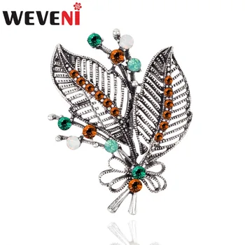 WEVENI Aliaj Stras Frunze Frunze Broșe Eșarfă Haine Decor Pin Pentru Femei de Moda de Plante Bijuterii Lady Accesorii Vrac