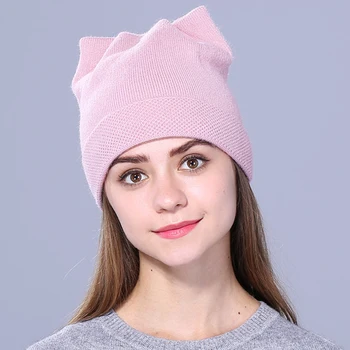 Xthree solide femei toamna iarna tricotate pălării drăguț kitty beanie hat pentru femei fete de iarnă lână capac Chelioși gorras