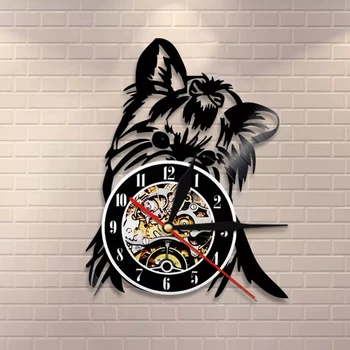 Yorkie Portretul Artistului Caine Pet Shop De Arta De Perete Ceas De Perete Catelus Ricky Yorkie Disc De Vinil Ceas Yorkshire Terrier Câine Rase Cadou