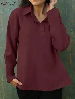 ZANZEA Toamna cu Maneci Lungi Rever Gât Topuri Femei Solide de Moda Bluza Femei Vintage Casual Camasa Eleganta de Birou OL Largi Blusas